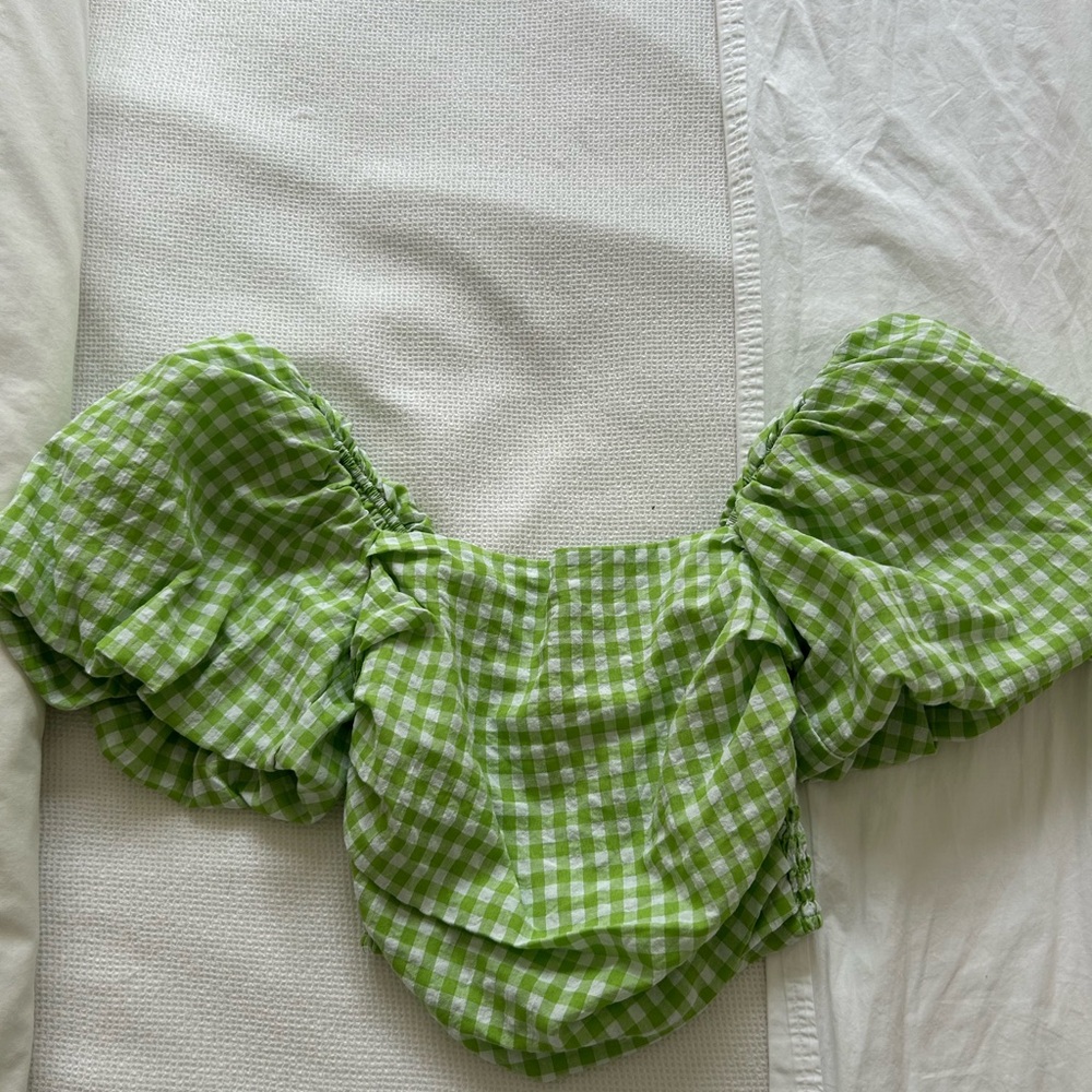 Green Gingham Off-Shoulder Top
